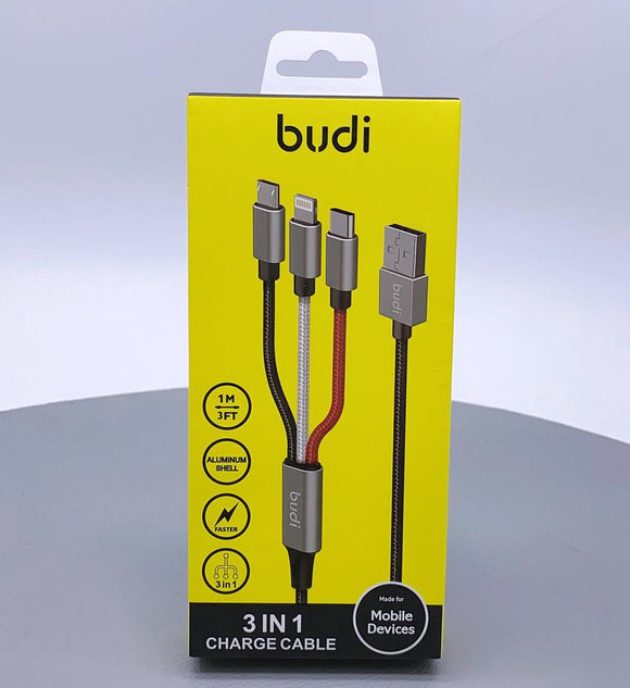 Budi  3 in 1 charge cable Lightening/ Type C/ Micro USB1 meter  DC203A8