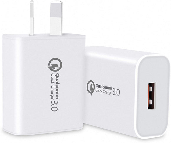 USB Wall Charger with AUS Plug Quick Charge 3.0 18W Qualcomm USB, TYPE-C/ Lightning/ Micro USB
