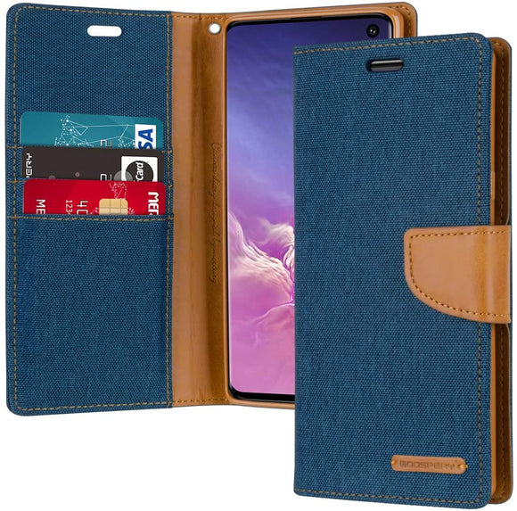 Goospery Canvas Wallet for Samsung Galaxy S10 Case (2019) Denim Stand Flip Cover