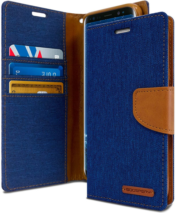 Goospery Canvas Wallet for Samsung Galaxy S9 Plus Case (2018) Denim Stand Flip Cover