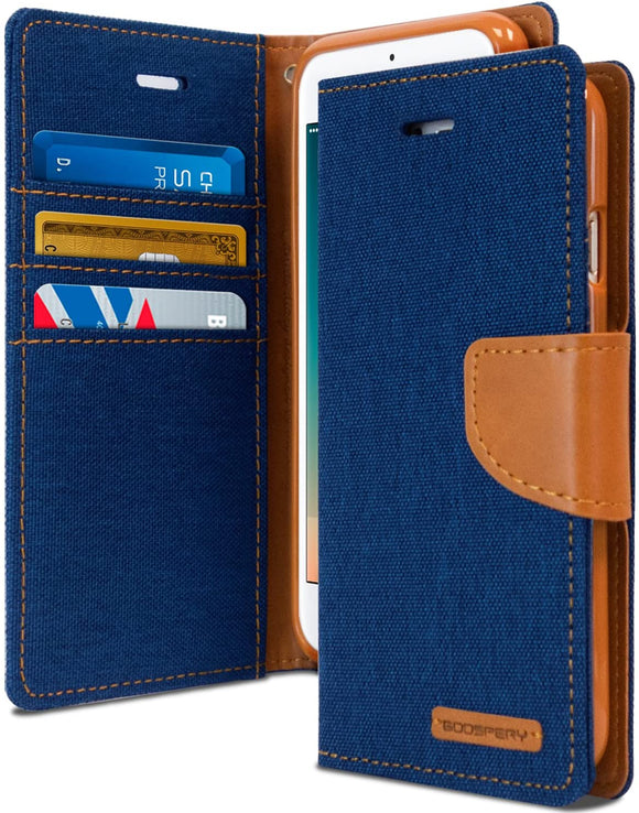 Goospery Canvas Wallet for Apple iPhone 8 Case, iPhone 7 Case, Denim Stand Flip Cover