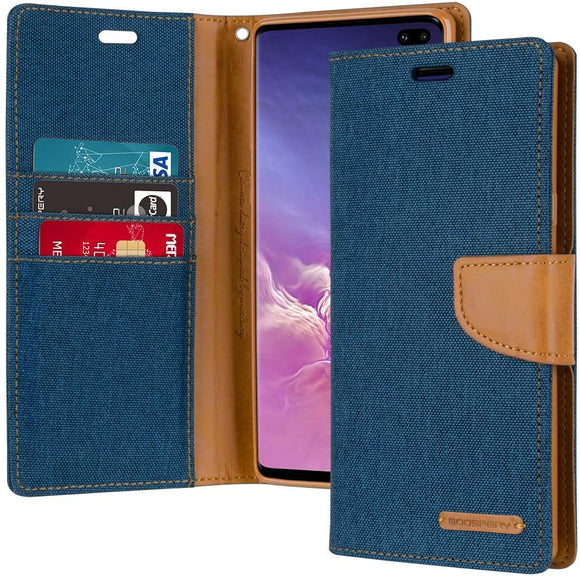 Goospery Canvas Wallet for Samsung Galaxy S10 Plus Case (2019) Denim Stand Flip Cover