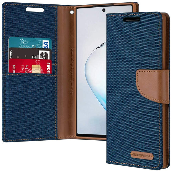 GOOSPERY Canvas Wallet for Samsung Galaxy Note 10 Plus Case (2019) Denim Stand Flip Cover